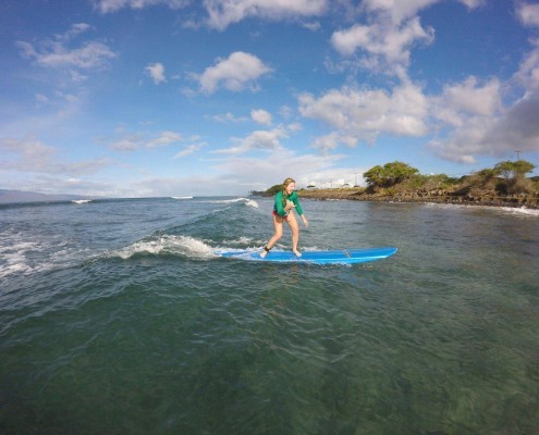 Surf Girl Green Shirt Side Shaka